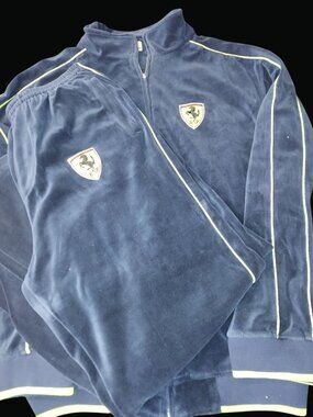 Ferrari Logo Navy Velour Tracksuit Set Full Zip Jacket Size XXXL 1157